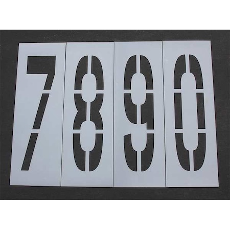 Pavement Stencil, Number Set, 0 Thru 9, Blanks, 48 in Character Height, Highway Gothic Font, Clear MPN:STL-116-8480