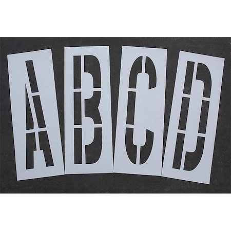 Pavement Stencil, Letter Set, A Thru Z, Blanks, 48 in Character Height, Highway Gothic Font, Clear MPN:STL-116-8485