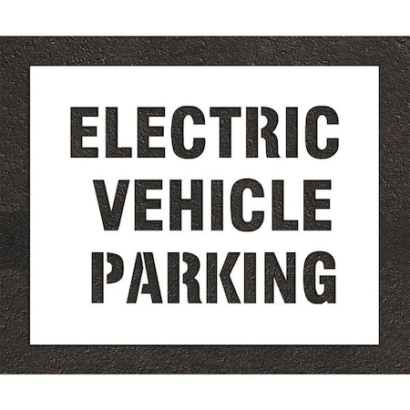 Pavement Stencil, Message, Electric Car Logo, 14 in Character Height, Highway Gothic Font, White MPN:STL-116-90434