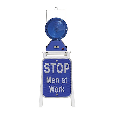 LED Stop Sign, Stop Men at Work, White/Blue, 9 in W, 12 in H MPN:PS-M900SB-S