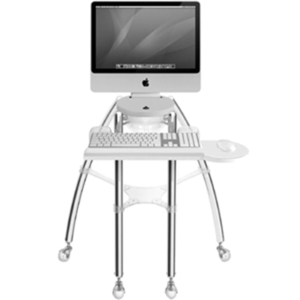 Rain Design iGo Desk for iMac 24-27in - Sitting model - 24in to 27in Screen Support - 30in Height x 29in Width x 30in Depth - Floor Stand - Polished Chrome - Silver MPN:12003