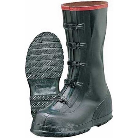 Overboots, Plain Toe, Natural Rubber, 15 in Height, Buckles Closure, Ribbed Sole, Black/Red, 8 MPN:T369/8