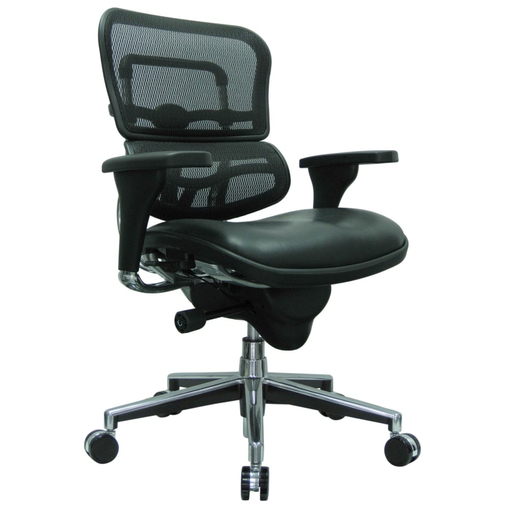 Eurotech Ergohuman Ergonomic Bonded Leather/Mesh Mid-Back Chair, Black/Chrome MPN:LEM6ERGLO