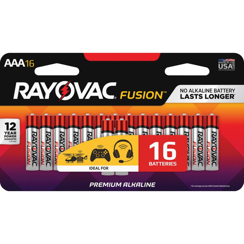 Rayovac Fusion Alkaline AAA Batteries - For Multipurpose - AAA - 16 / Pack (Min Order Qty 3) MPN:82416LTFUSK