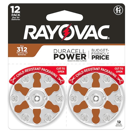 Hearing Aid BATT, 1.4V DC, 185 mAh CA, PK12 MPN:312CR-12ROVUS