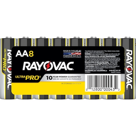 UltraPro AA Alkaline Battery, 1.5V DC, PK8 MPN:ALAA8