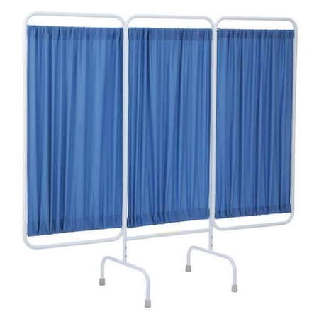Three Panel Stationary Privacy Screen with Antimicrobial Blue Fabric Panels MPN:PSS-3/AM/BF