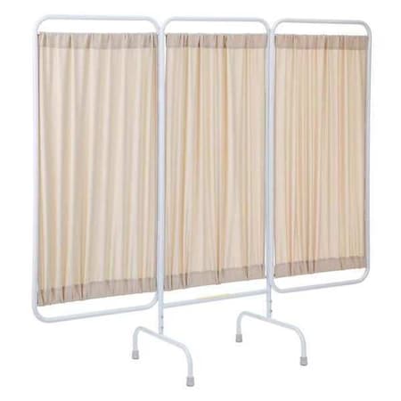 Three Panel Stationary Privacy Screen with Antimicrobial Beige Fabric Panels MPN:PSS-3/AM/BGF