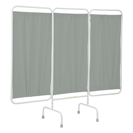 Three Panel Stationary Privacy Screen with Antimicrobial Gray-Green Vinyl Panels MPN:PSS-3/AML/GG