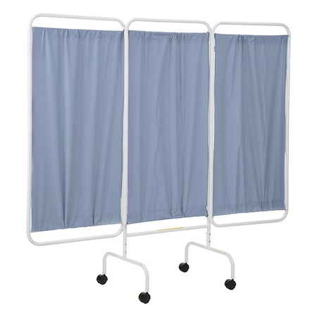 Three Panel Mobile Privacy Screen with Antimicrobial Blue Vinyl Panels MPN:PSS-3C/AML/PB