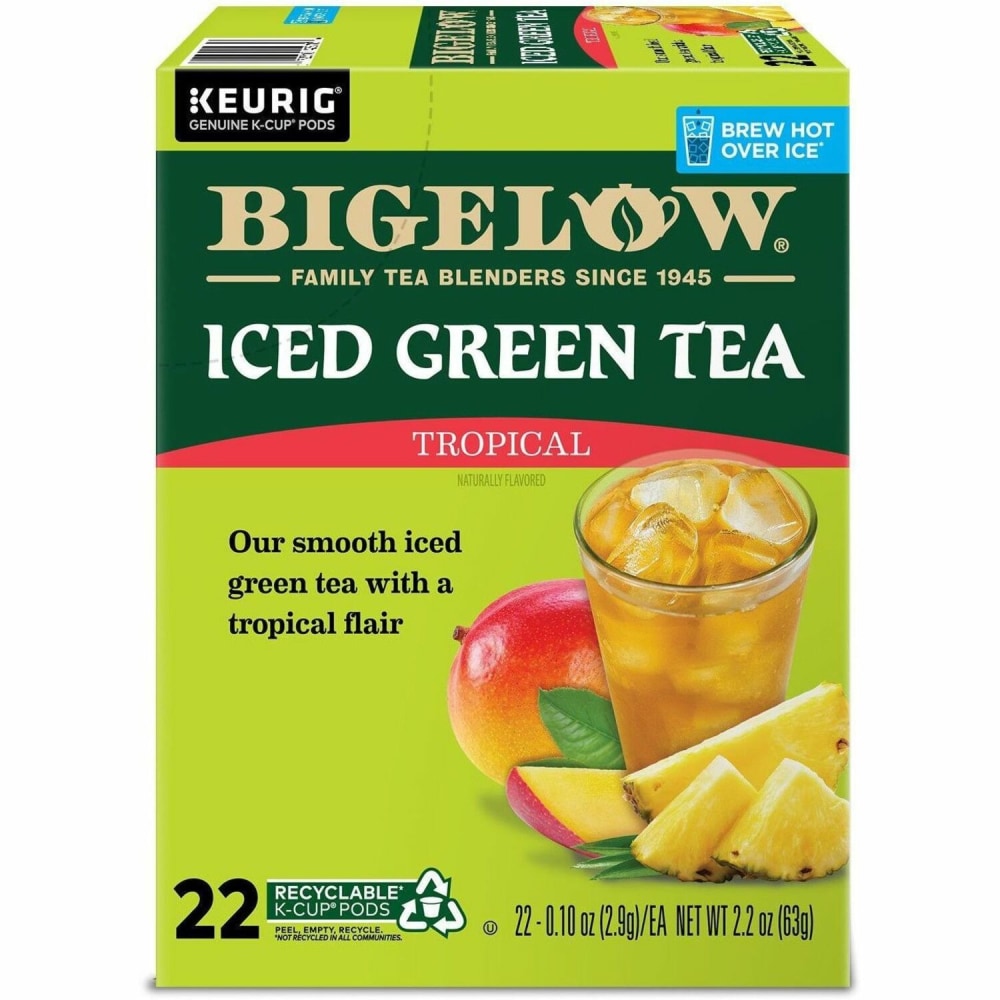 Bigelow Tropical Iced Green Tea K-Cup Pods, 0.10 Oz, Pack Of 22 Pods MPN:2870