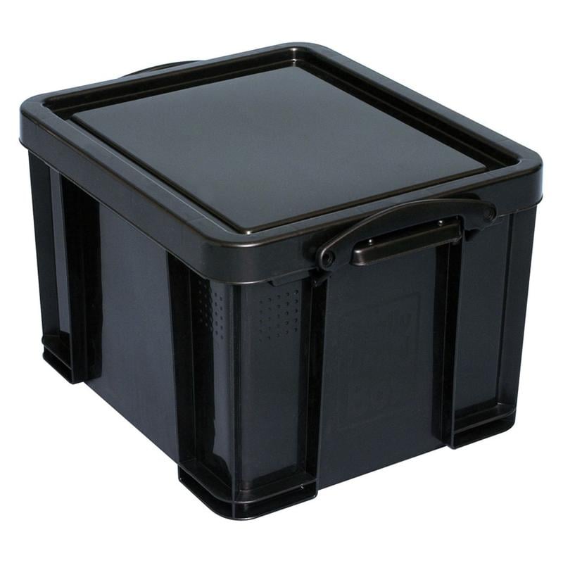 Really Useful Box Plastic Storage Container With Built-In Handles And Snap Lid, 32 Liters, 95% Recycled, 19in x 14in x 12in, Black (Min Order Qty 3) MPN:32BK