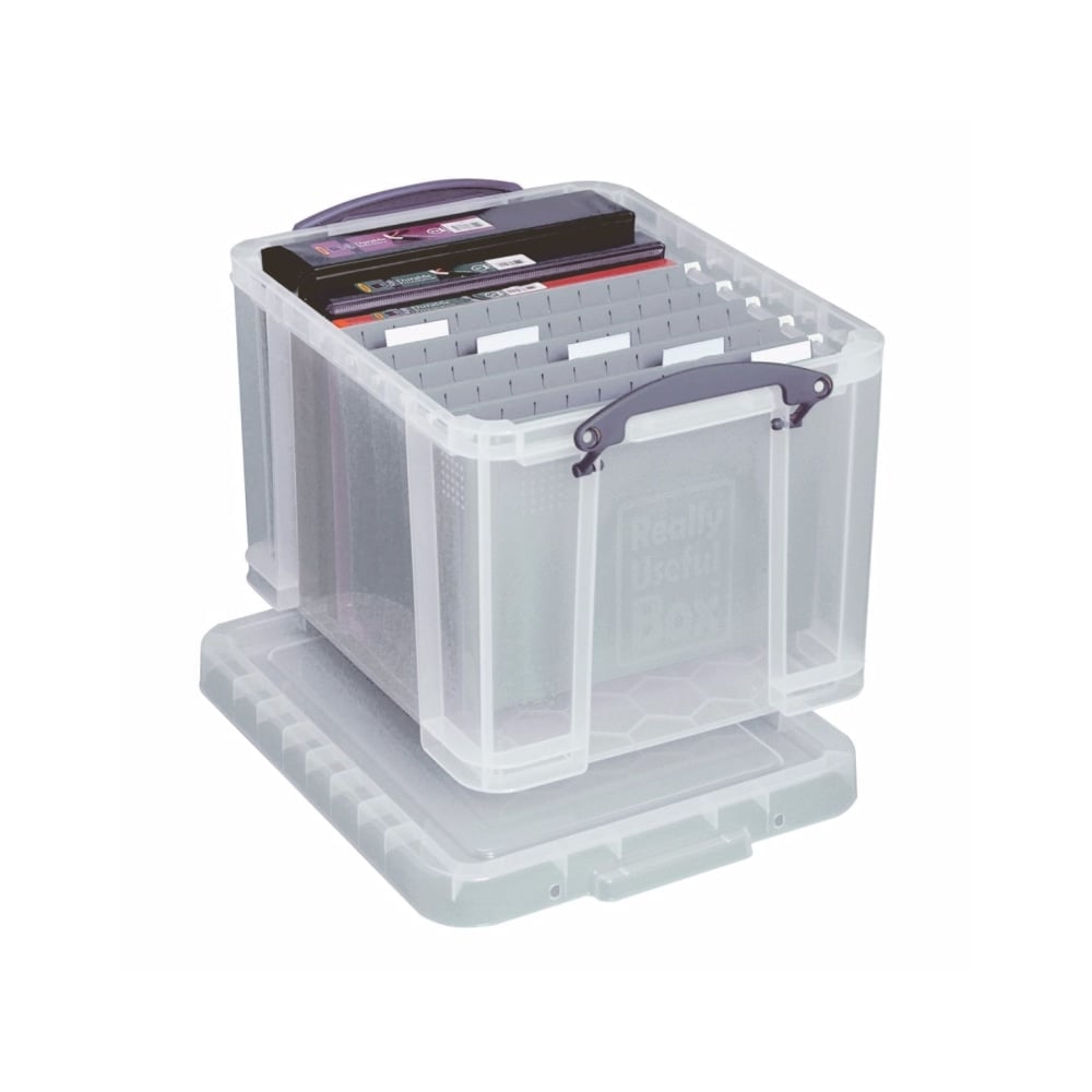 Really Useful Box Plastic Storage Container With Built-In Handles And Snap Lid, 32 Liters, 19in x 14in x 12in, Clear (Min Order Qty 3) MPN:32C