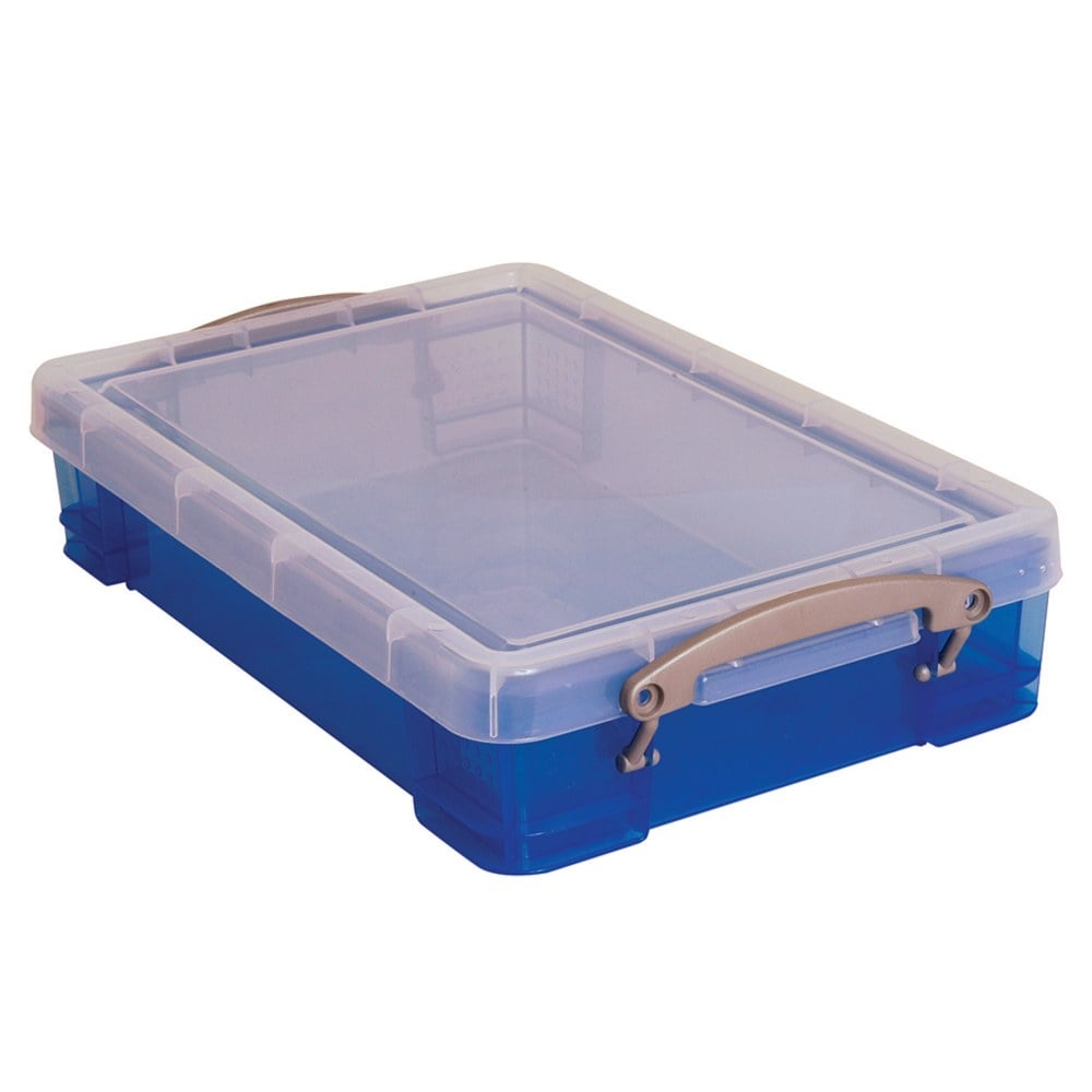 Really Useful Box Plastic Storage Container With Built-In Handles And Snap Lid, 4 Liters, 14 1/2in x 10 1/4in x 3 1/4in, Transparent Blue (Min Order Qty 9) MPN:4TB
