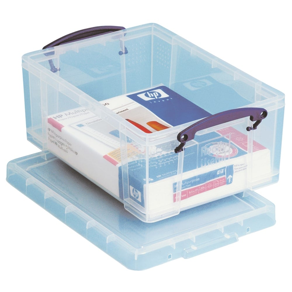 Really Useful Box Plastic Storage Container With Built-In Handles And Snap Lid, 9 Liters, 10 1/4in x 14 1/2in x 6 1/4in, Clear (Min Order Qty 7) MPN:9C