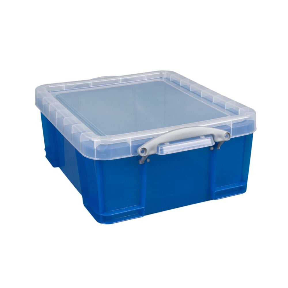 Really Useful Box Plastic Storage Container With Built-In Handles And Snap Lid, 17 Liters, 17 1/4in x 14in x 7in, Blue (Min Order Qty 4) MPN:US17TB