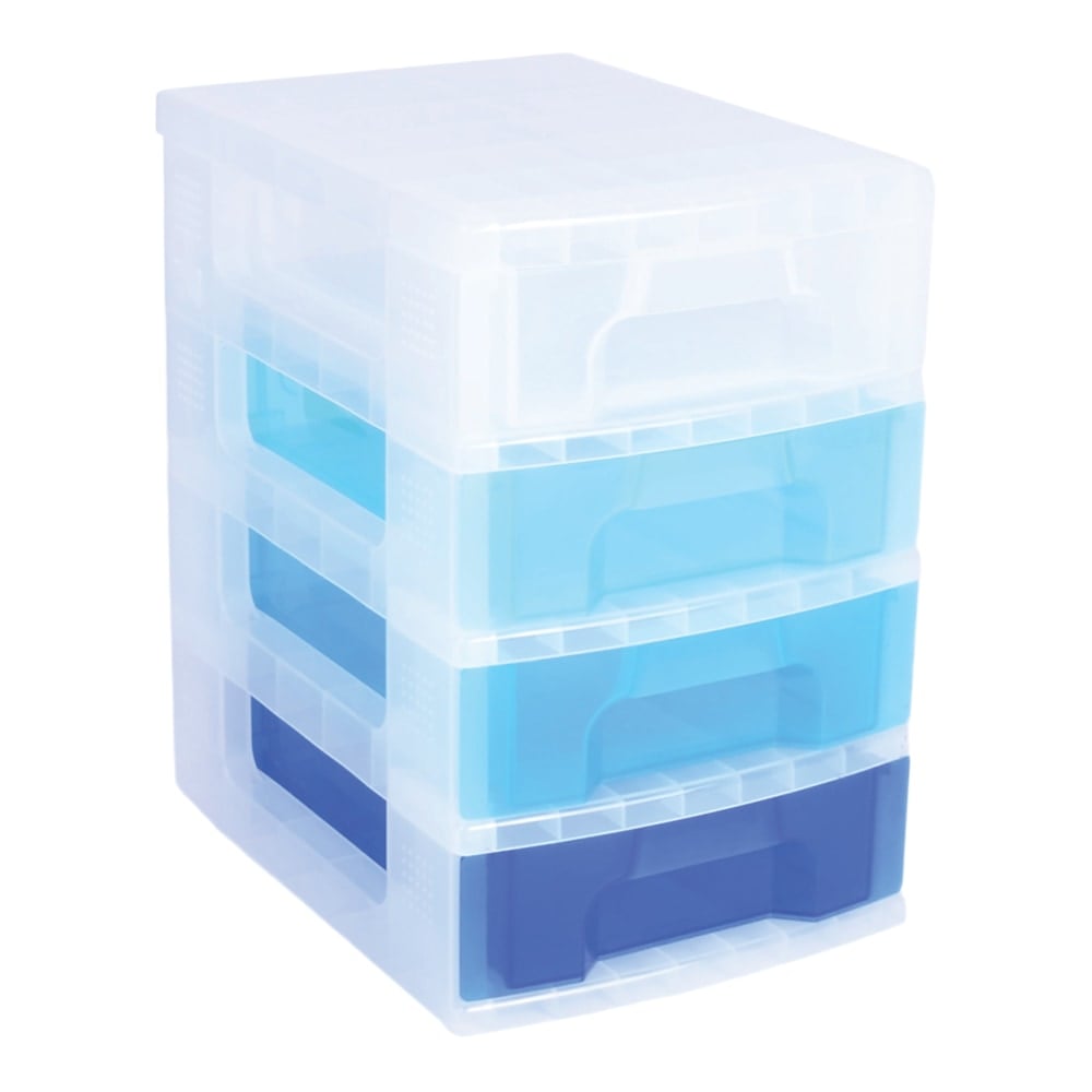 Really Useful Box Plastic 4-Drawer Storage Tower, 7 Liters, 18in x 15 3/4in x 12in, Clear/Blue (Min Order Qty 2) MPN:DT1-6053