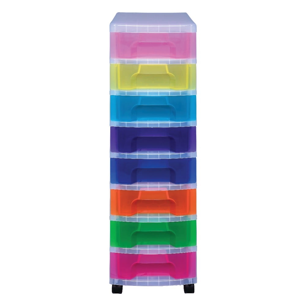 Really Useful Box Plastic 8-Drawer Storage Tower, 7 Liters, 36 1/2in x 15 3/4in x 12in, Clear/Rainbow MPN:DT1007