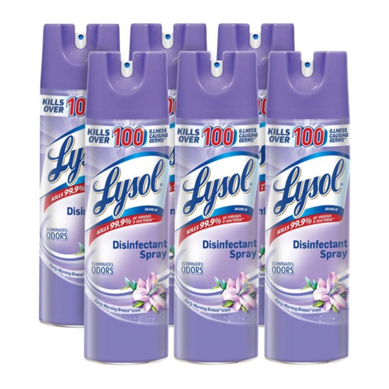 Lysol Breeze Disinfectant Spray - Aerosol - 0.15 gal (19 fl oz) - Early Morning Breeze Scent - 12 / Carton - Clear