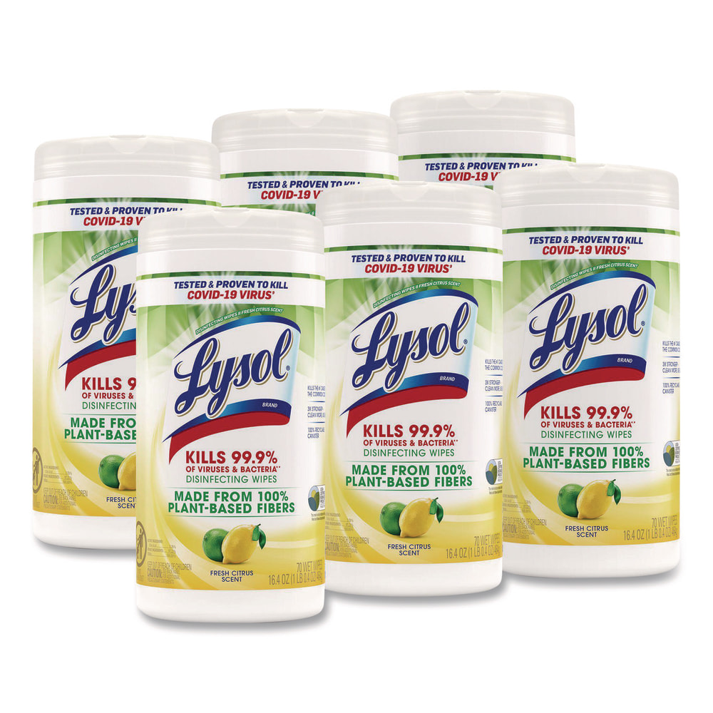 LYSOLDisinfecting Wipes II Fresh Citrus, 1-Ply, 7 x 7.25, White, 70 Wipes/Canister, 6 Canisters/Carton MPN:19200-49128