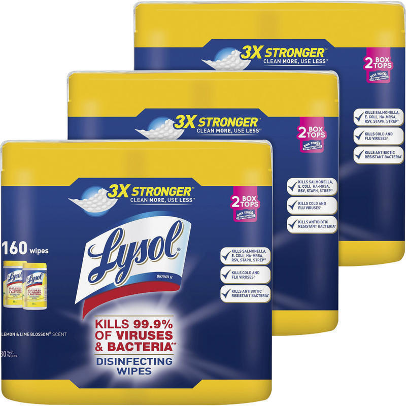 Lysol Disinfecting Wipes, Lemon Lime Scent, 80 Wipes Per Canister, Carton Of 6 Canisters MPN:80296CT
