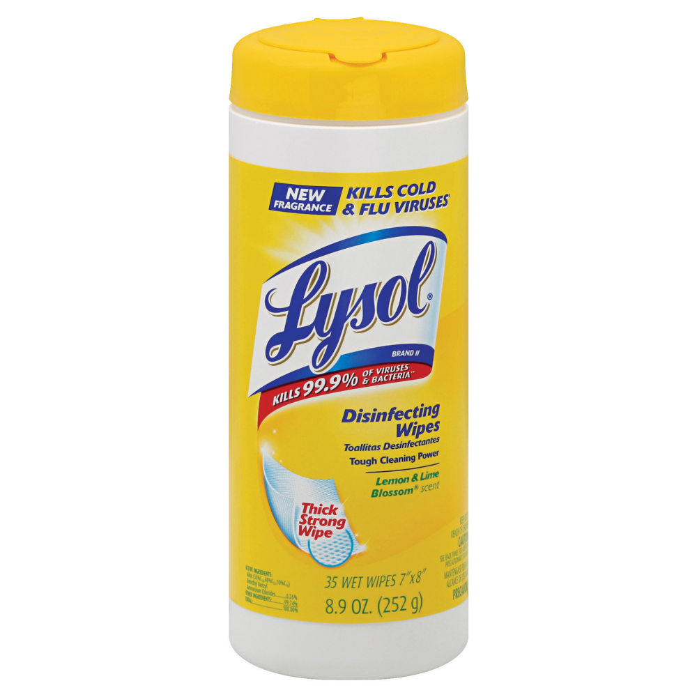Lysol Lemon & Lime Blossom Disinfecting Wipes, 7in x 8in, 35 Wipes Per Canister, Case Of 12 Canisters