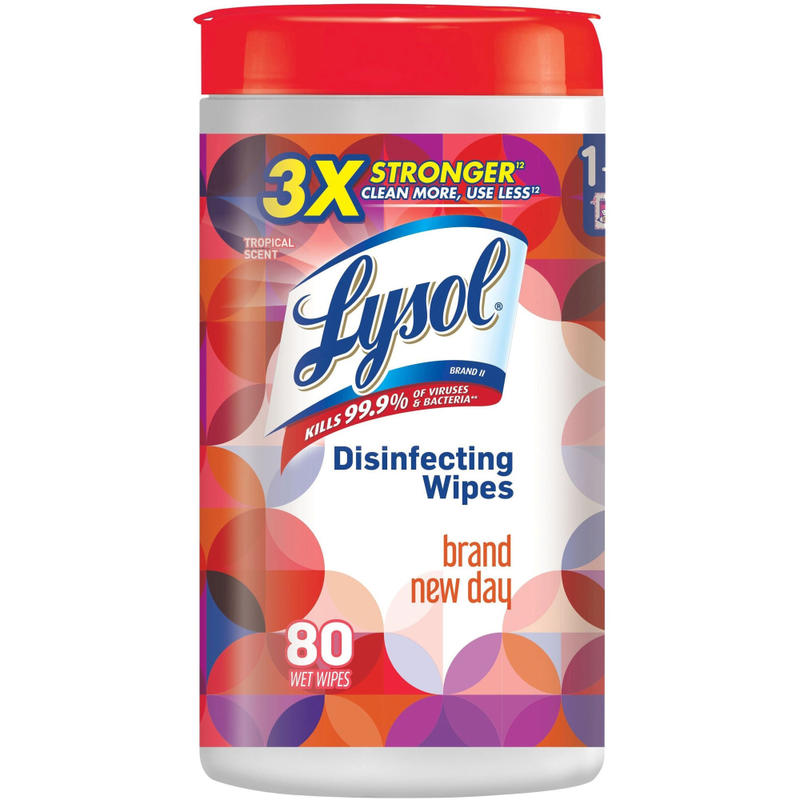 Lysol Brand New Day Disinfecting Wipes - Mango Scent - 80 / Canister - 6 / Carton - White MPN:97181CT