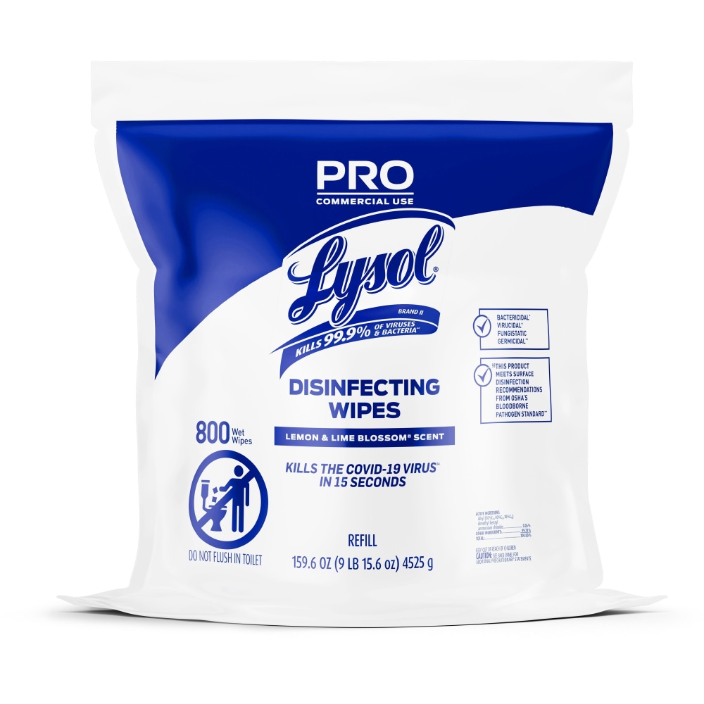 Lysol Professional Disinfecting Wipes Bucket Refill - Ready-To-Use Wipe - Lemon & Lime Blossom Scent - 800 Each - White MPN:99857