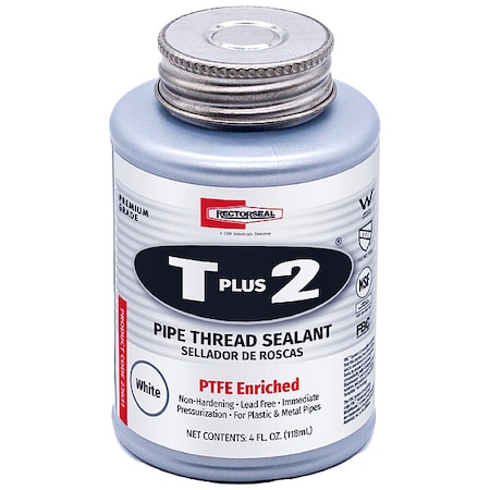 Pipe Thread Sealant 4.8 fl oz, Brush-Top Can, T Plus 2, White, Paste MPN:23631