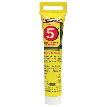 Pipe Thread Sealant 1.8 fl oz, Tube, No. 5, Yellow, Paste MPN:25790