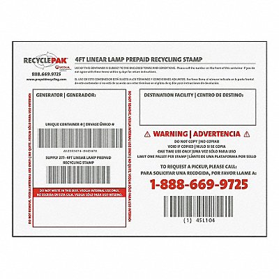 Bulb Recycling Stamp for 4 ft Bulbs MPN:SUPPLY-277