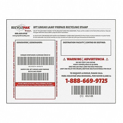 Bulb Recycling Stamp for 8 ft Bulbs MPN:SUPPLY-278