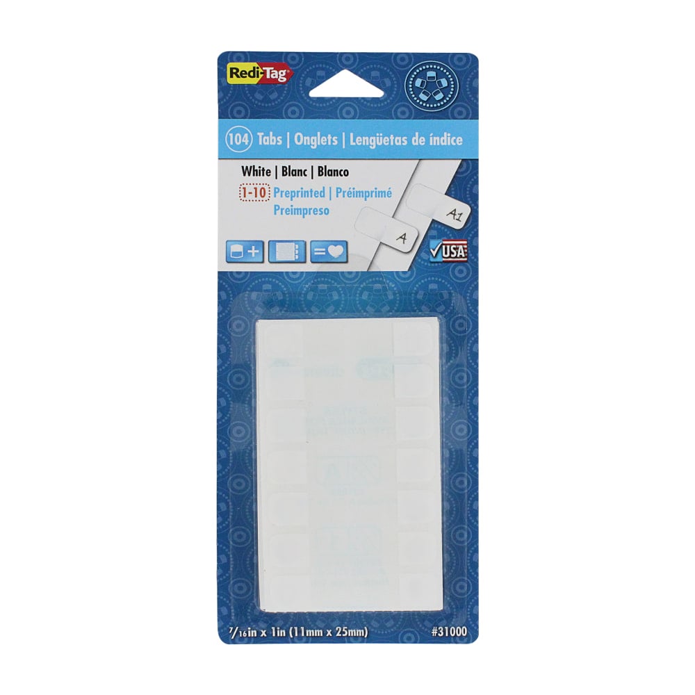 Redi-Tag Permanent Index Tabs, Blank, White, Pack Of 104 Tabs (Min Order Qty 19) MPN:31000