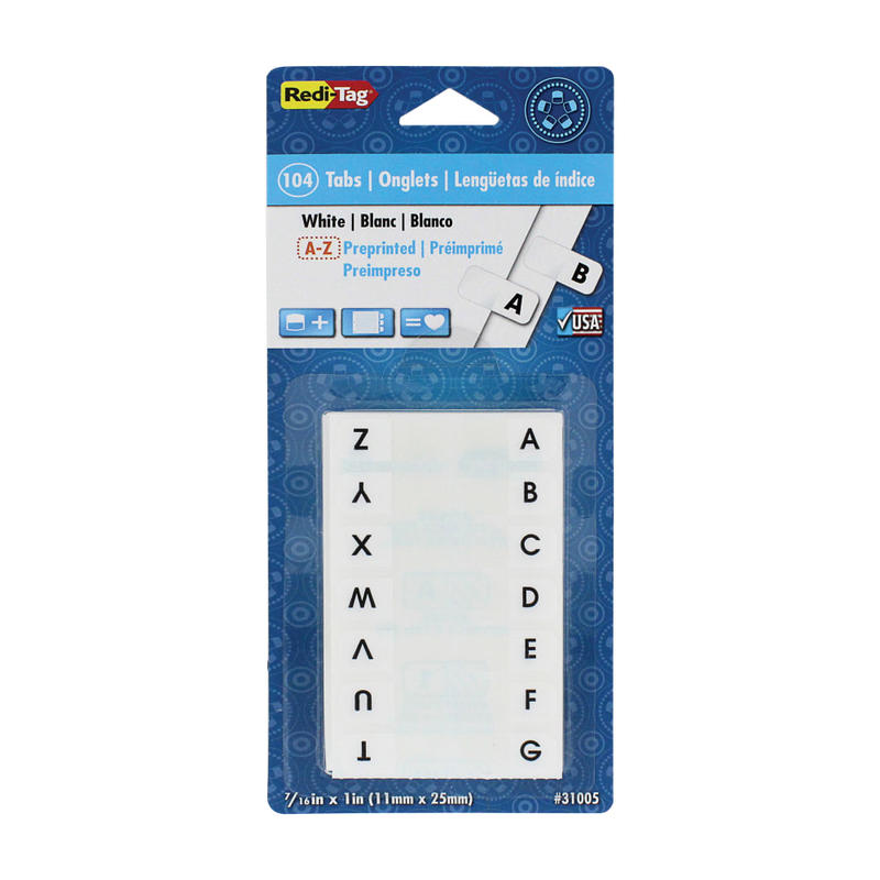 Redi-Tag Permanent Index Tabs, Alphabetical A-Z, Side, White, 4 Sets, Pack Of 104 Tabs (Min Order Qty 18) MPN:31005