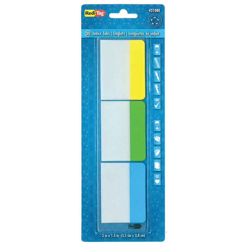 Redi-Tag Write-On Self-Stick Index Tabs/Flags, Assorted Colors, 1 1/2in x 2in, Pack Of 30 (Min Order Qty 16) MPN:31073