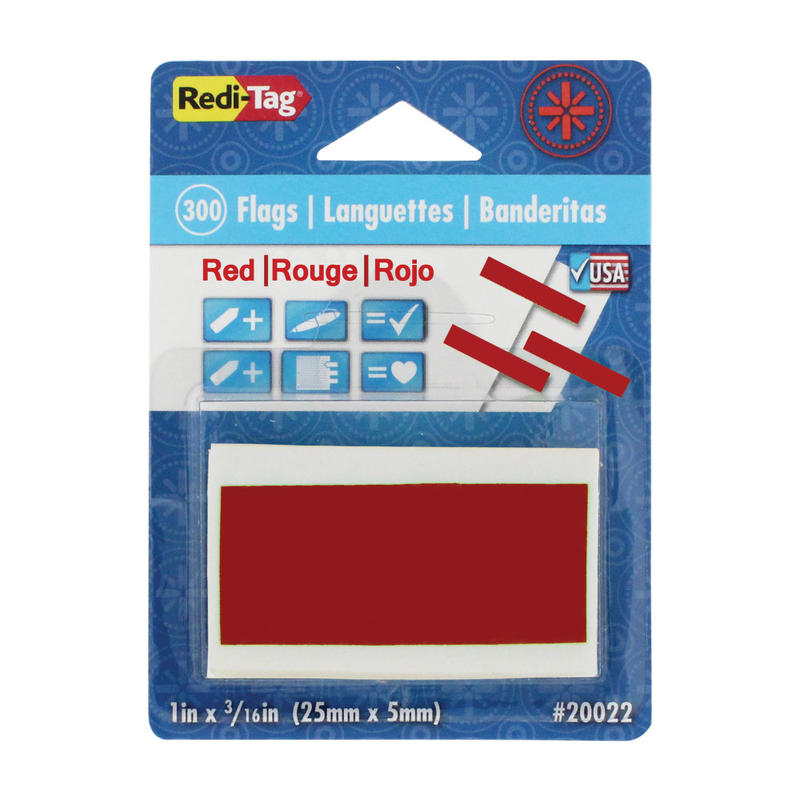 Redi-Tag Half-adhesive Small Page Flags - 0.19in x 1in - Rectangle - Red - Removable, Self-adhesive - 300 / Pack (Min Order Qty 7) MPN:20022