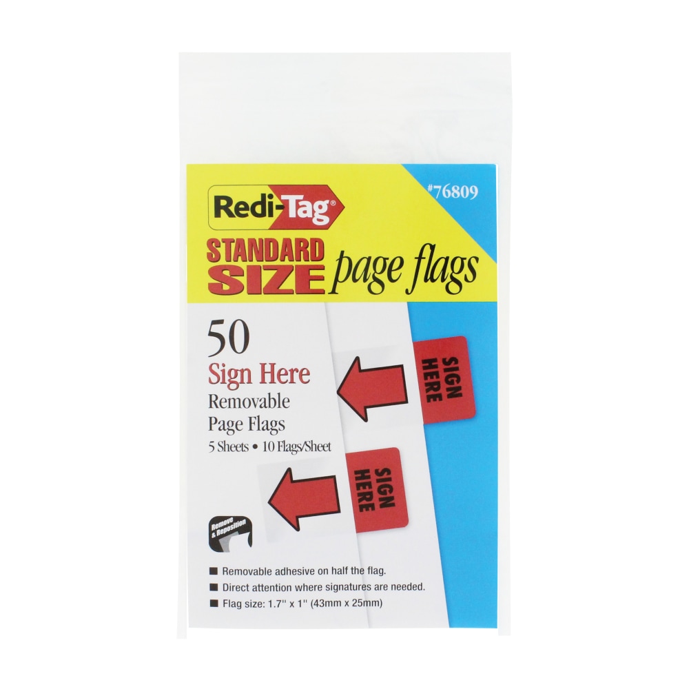Redi-Tag Sign Here Red Arrow Page Flags - 50 - 1in x 1 11/16in - Rectangle - 