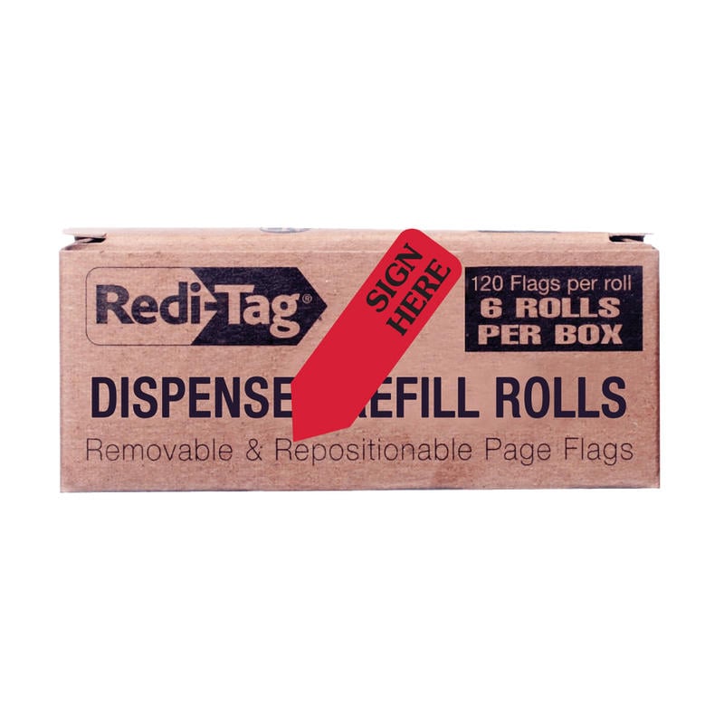 Redi-Tag Preprinted Signature Flags Refill, SIGN HERE, Red, Box Of 6 (Min Order Qty 3) MPN:91002