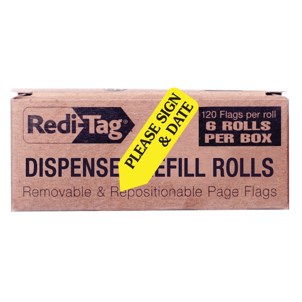 Redi-Tag Preprinted Signature Flags Refill, PLEASE SIGN & DATE, Yellow, Box Of 6 (Min Order Qty 3) MPN:91032