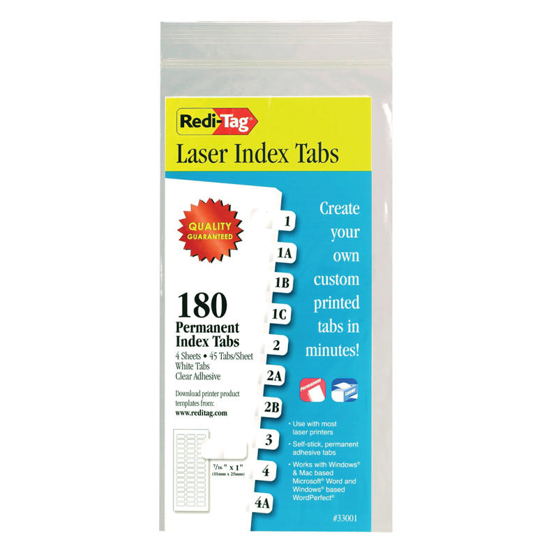 Redi-Tag Laser Index Tabs, 7/16in x 1in, White, Pack Of 180 (Min Order Qty 8) MPN:33001