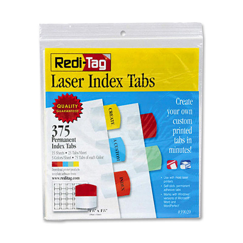 Redi-Tag Laser Index Tabs, 1 1/8in x 1 1/4in, Assorted, Pack Of 375 (Min Order Qty 2) MPN:39020