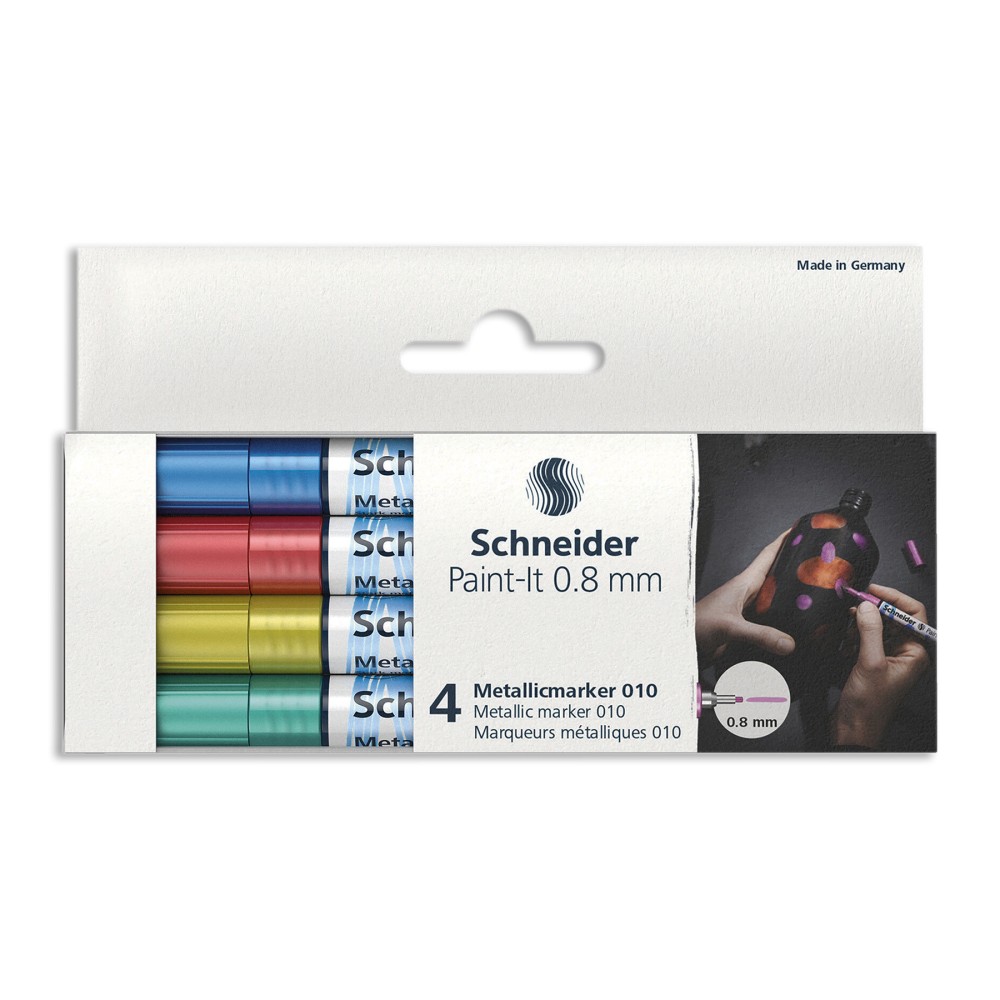 Schneider Paint-It 010 Metallic Markers, 0.8 mm Fine Tip, Assorted Ink Colors, Set 2, Pack of 4 Markers MPN:PSYML01011502