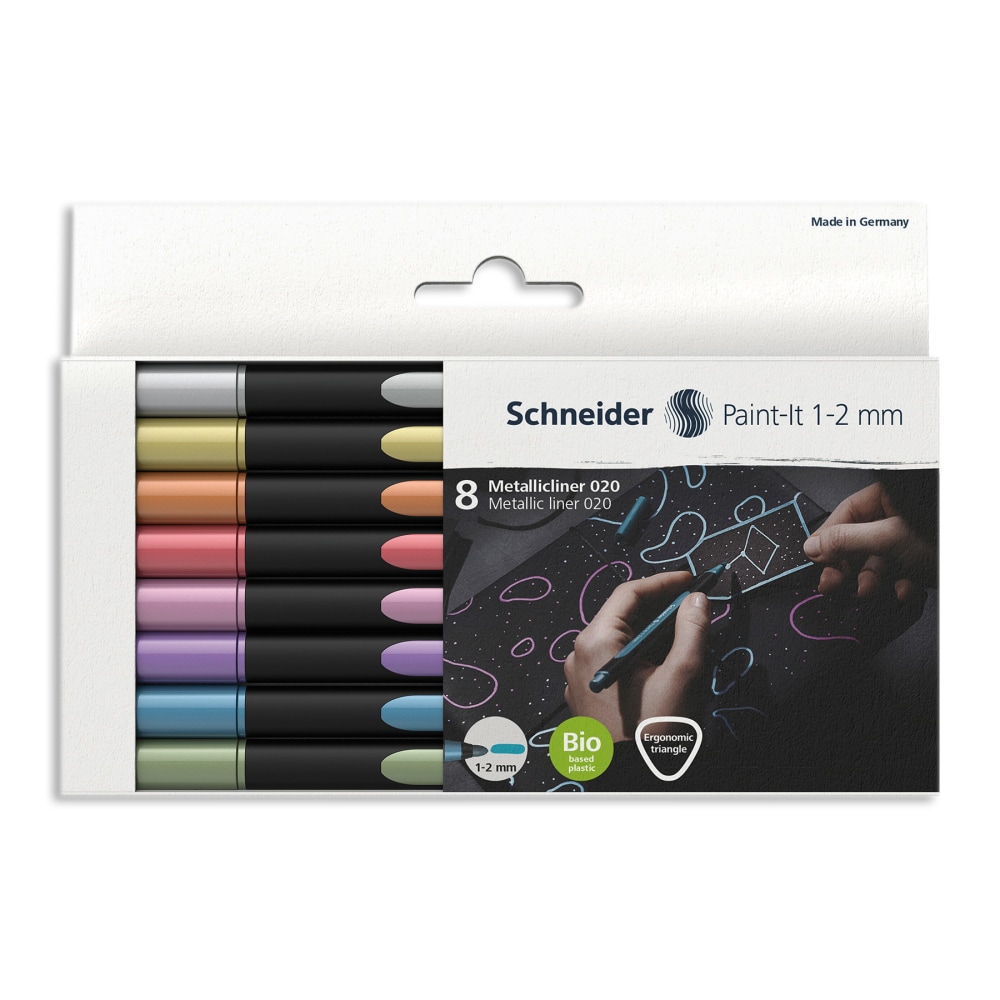 Schneider Paint-It 020 Metallic Liners, 1-2 mm Tip, Assorted Ink Colors, Pack Of 8 Markers MPN:PSYML02011502