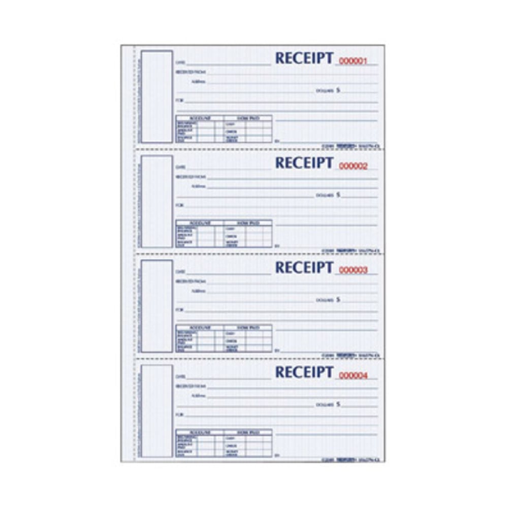 Rediform Hardbound Numbered Money Receipt Books - 200 Sheet(s) - 3 PartCarbonless Copy - 2.75in x 6.87in Form Size - 8in x 11in Sheet Size - White, Canary, Pink - Red Print Color - 1 Each (Min Order Qty 2) MPN:S1657NCL