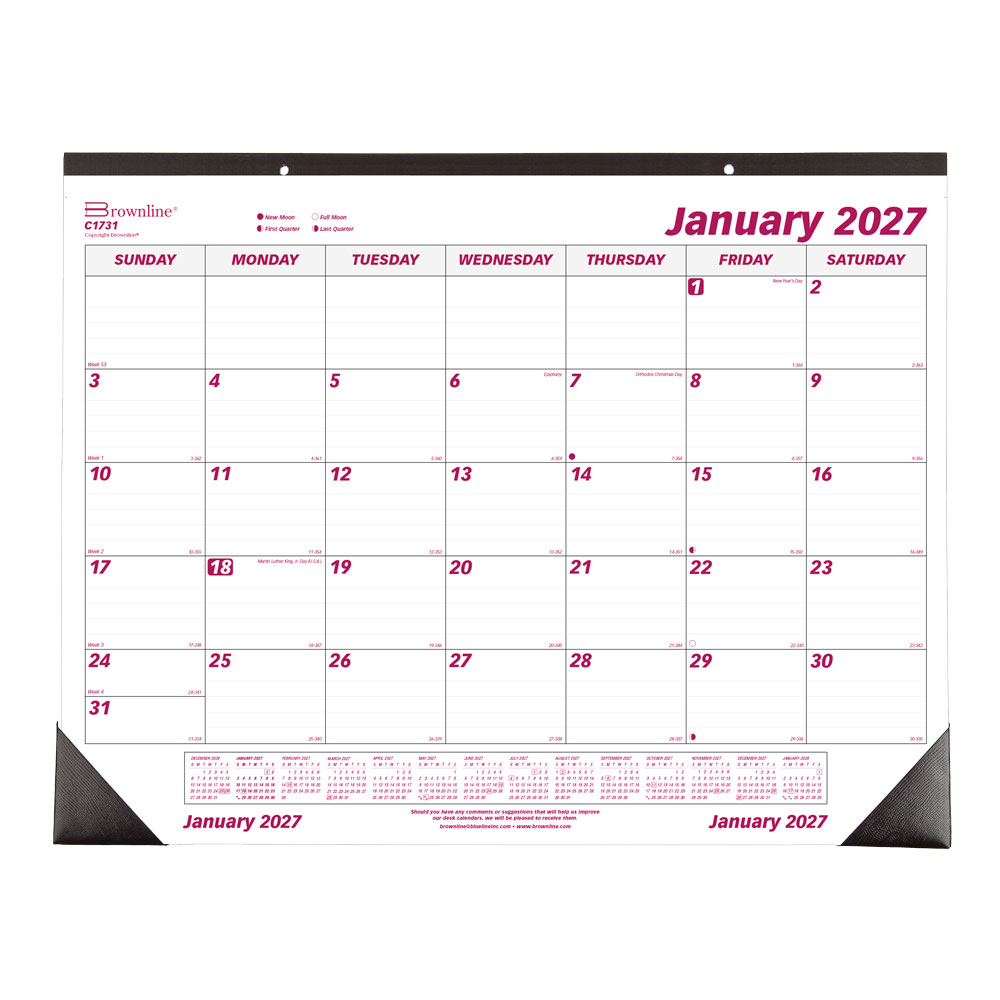 2027 Brownline Monthly Desk Pad Calendar, 22in x 17in, Burgundy/White, January To December, C1731, Total Qty 1 MPN:C1731-27