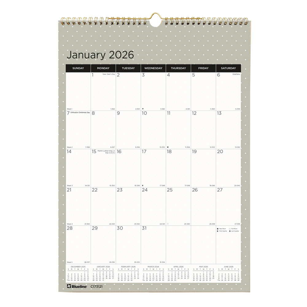 2026 Blueline Colorful Monthly Wall Calendar, 12in x 17in, Minimalist, January To December, C173121 MPN:C173121-26