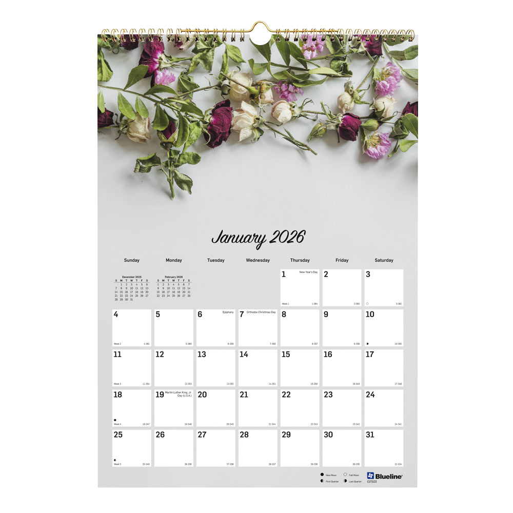 2026 Blueline Colorful Monthly Wall Calendar, 12in x 17in, Romantic, January To December, C173122 MPN:C173122-26