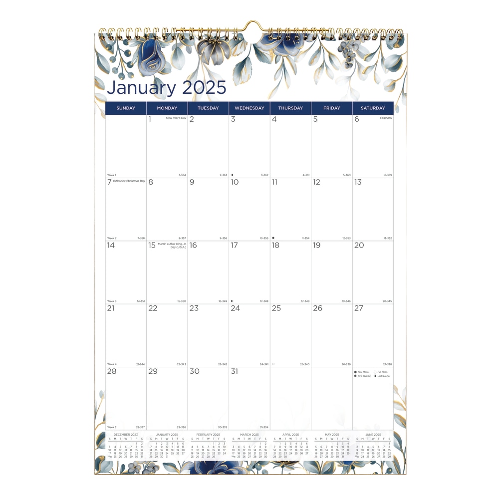 2025 Blueline Colorful Monthly Wall Calendar, 12in x 17in, Floral, January To December, C173128 MPN:C173128-25