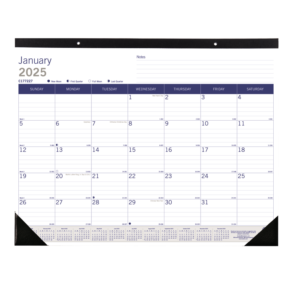 2025 Blueline DuraGlobe Monthly Desk Pad Calendar, 22in x 17in, January to December, C177227 MPN:C177227-25