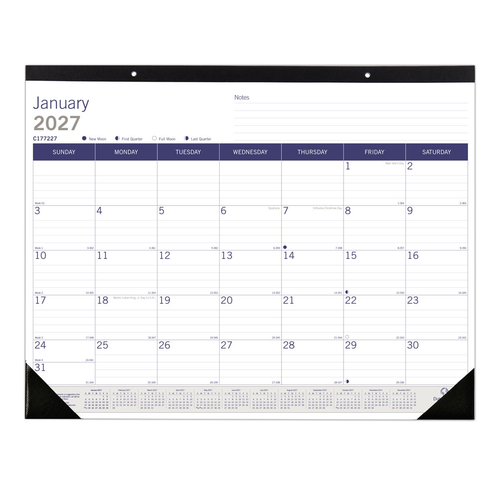 2027 Blueline DuraGlobe Monthly Desk Pad Calendar, 22in x 17in, Blue/White, January To December, C177227, Total Qty 1 MPN:C177227-27